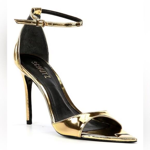 Schutz Pamela Heels Gold Ouro Claro shoes stilettos party Revolve NEW Sz 10 - Picture 1 of 13